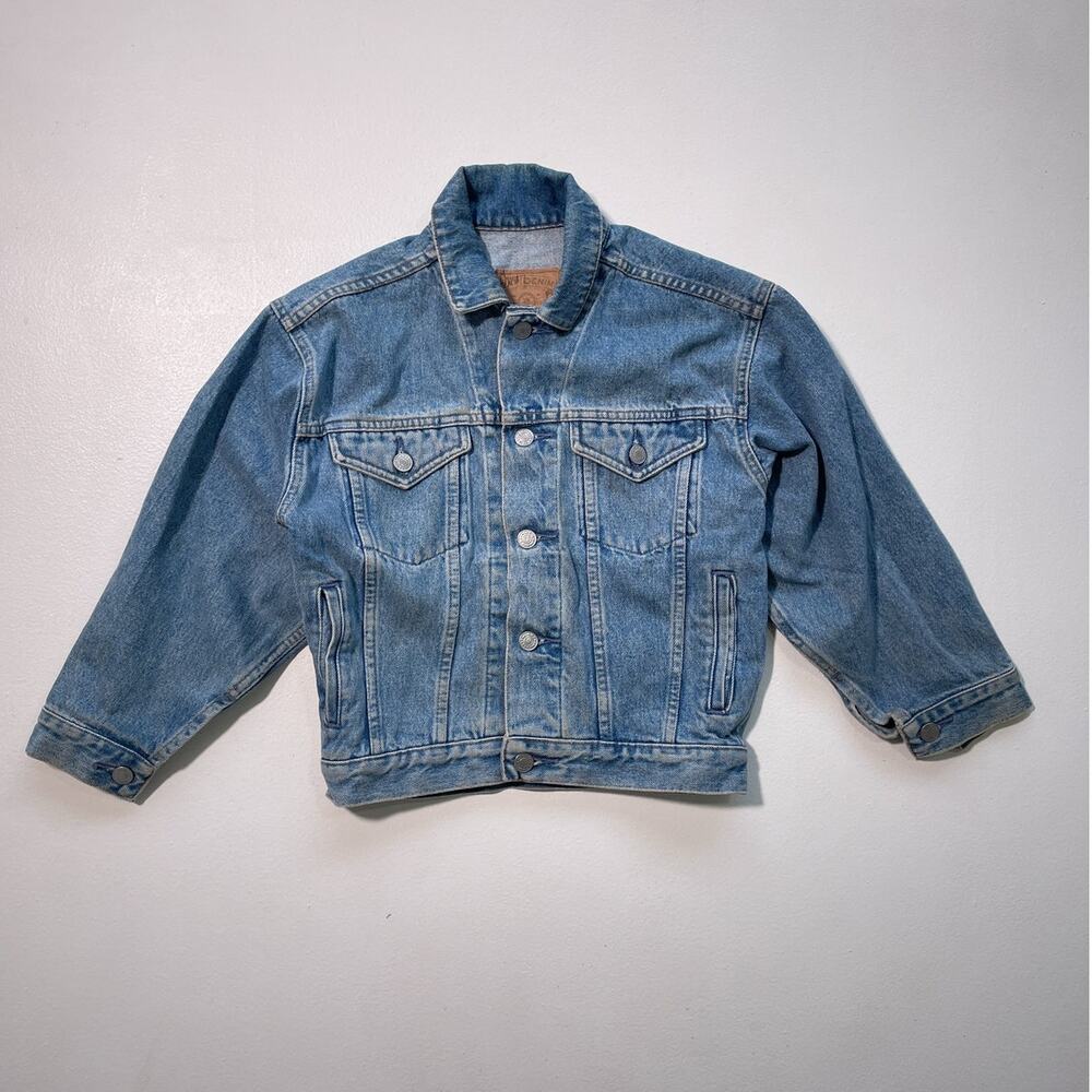 Vtg 90's GAP DENIM Blue Denim Cropped Jean Jacket / Sz M / Grunge Minimal